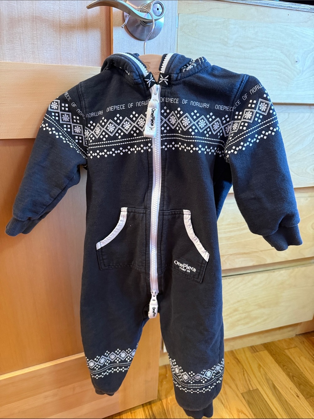 Onepiece Navy and White Infant Hooded Zip-Front Onesie